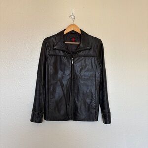 gallery noir zip up distressed leather jacket